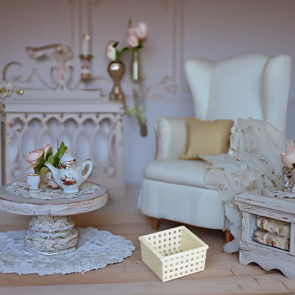 4Pcs Miniature Plastic Storage Baskets for Dollhouse Kitchen Decor Mini Furniture Tiny House Ornament Micro Scene Realistic