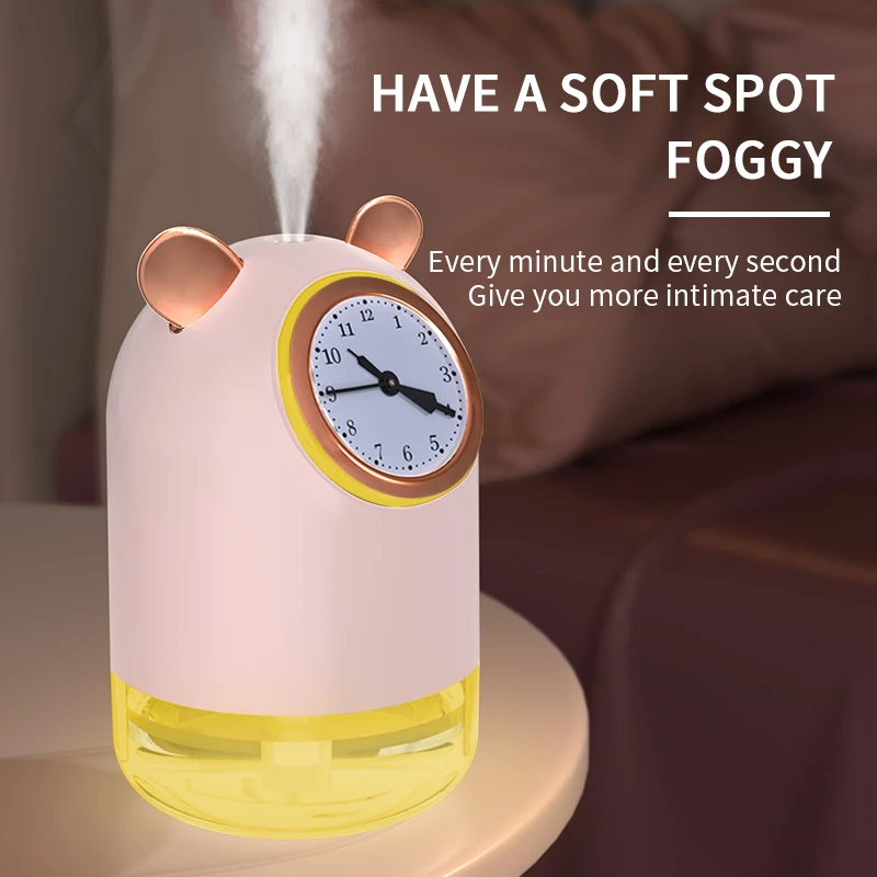 ใหม่ Dual-สเปรย์สัตว์เลี้ยงน่ารักนาฬิกา Humidifier Moisturizing Night Light ขนาดเล็กขนาดใหญ่ Humidificador Ultrasonic Transducer