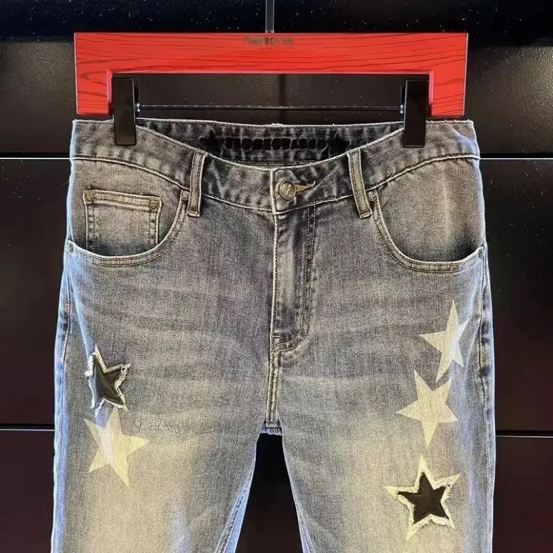 Jeans élastiques College bleus pour hommes, pantalons décontractés minces, confortables, grande taille, haute qualité, nouvelle tendance de la mode, printemps et automne 2023