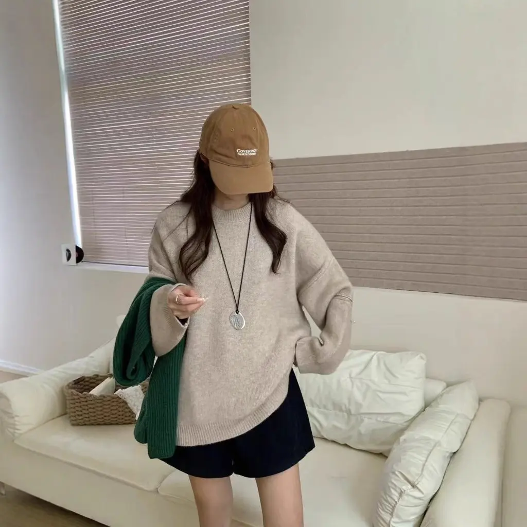 

Женский повседневный пуловер большого размера с круглым вырезом и молнией на руку, толстый ленивый стиль, свободный крой, открытый кардиган