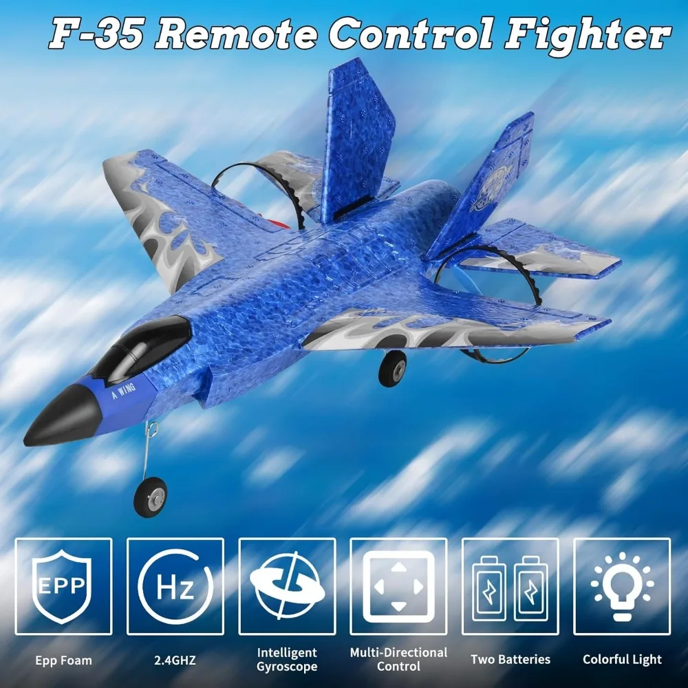 F-35 2CH Fighter RC-Flugzeug – 2,4-GHz-Fernbedienung mit 6-Achsen-Gyro und zwei Batterien für erwachsene Anfänger