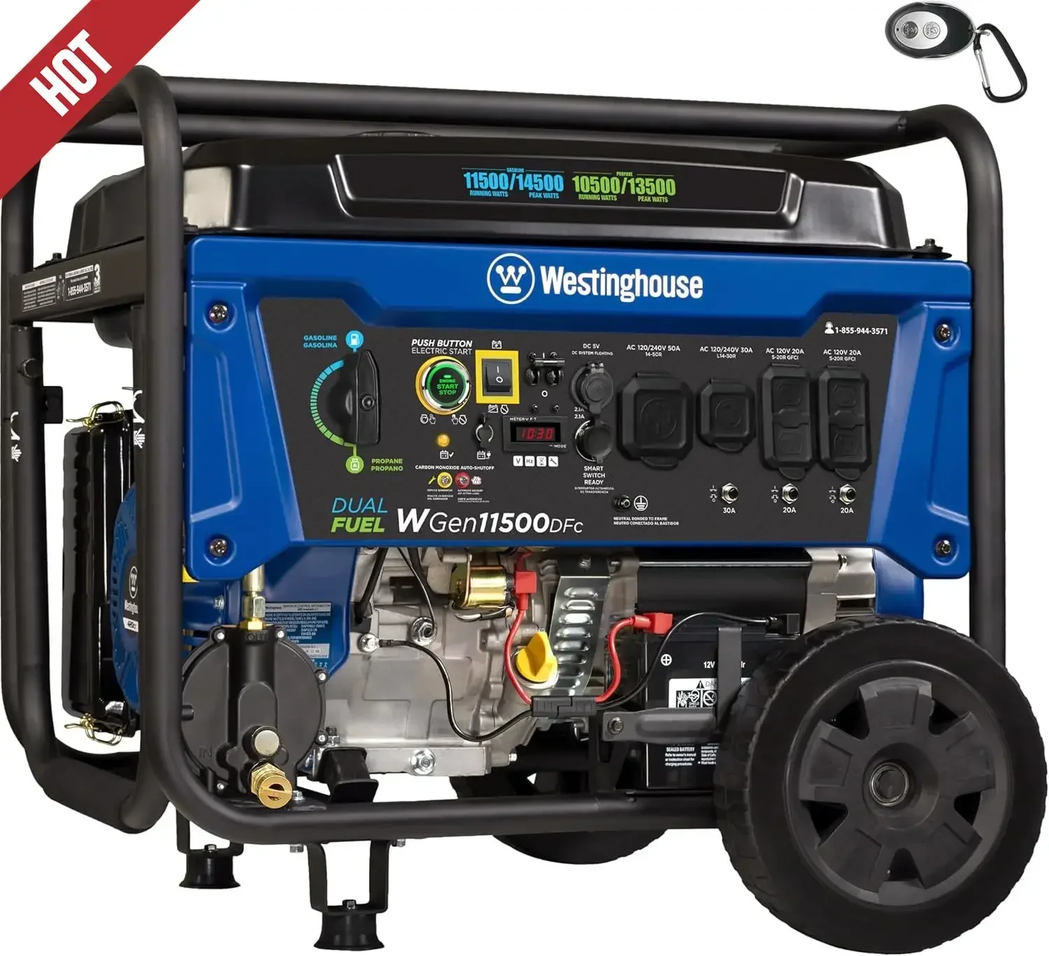 

14500 Peak Watt Dual Fuel Home Backup Portable Generator, Remote Electric Start, Transfer Switch Ready, Gas and Propane Powered