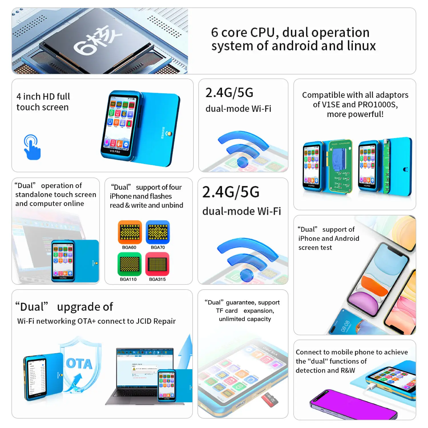 JCID V1S PRO Strongest Programmer BGA315 BGA110 BGA70 Compatible with Old Modules of PRO1000S and V1SE For iPhone iPad Repair