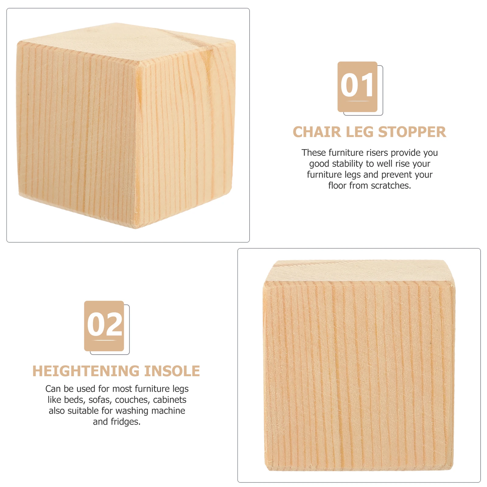 2pcs Furniture Risers 5x5x5cm Wood Bed Legs Desk Raisers Blocks Table Sofa Couch Lifts Sturdy Floor Wood Block Protectors Space  image 6