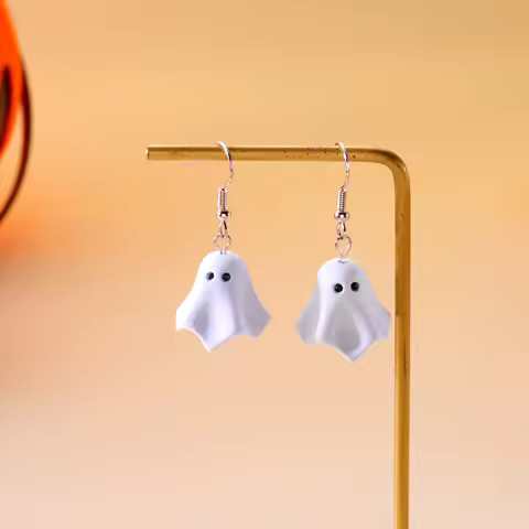 Cute Cartoon White Ghost Dangle Earrings for Women Trendy Creative Funny Monster Earrings Necklace Halloween Jewelry Accessories