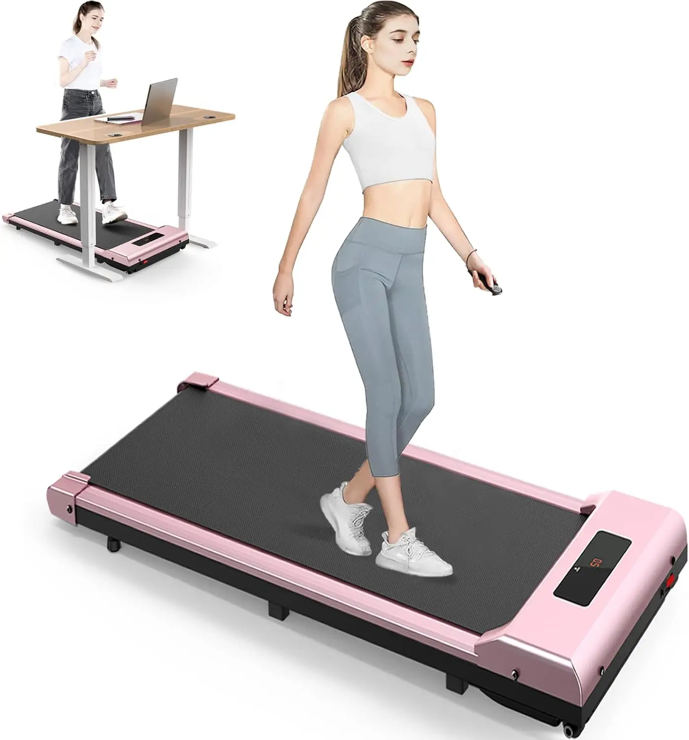 3 in 1 Walking Pad Treadmill, 2.5HP Portable Under Desk Treadmills for Home Office, 300Lb Capacity, No Assembly Required, Remote