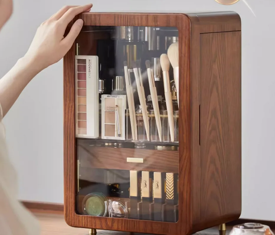 

High bottle cosmetics storage box Wooden high-end drawer desktop makeup cabinet eyeshadow skin care cabinet