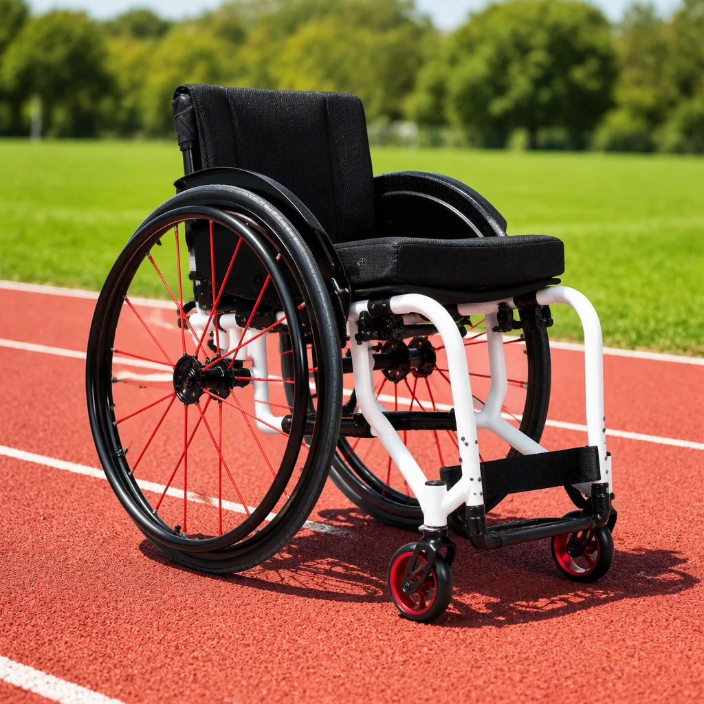 *I% Black Aluminum 24-Inch Lightweight Foldable Wheelchair Wide Handle Ring Sport Design for Rehabilitation Therapy