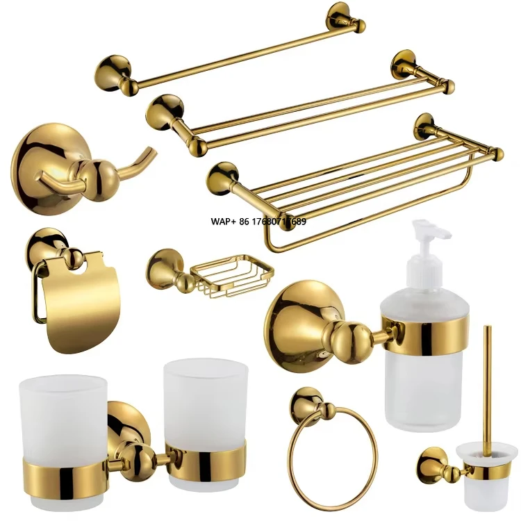 

Contemporary Bathroom Hardware Set Black Stainless Steel Towel Bar Glass Shelf Luxury Gold Bathroom Accessories Set