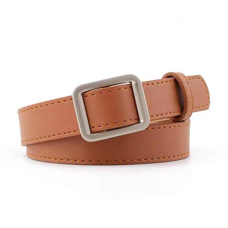 Women's belt with square buckle without hole simple and versatile retro and fashionable belt
