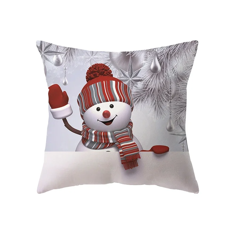 Cute Snowman Merry Christmas Print Pattern Cushion Cover Home Living Room Sofa Decoration Square Pillow