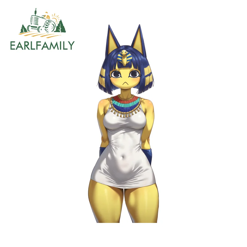 

EARLFAMILY Furry Ankha Bikini Car Sticker Amusing Personality Motorcycle Trunk Decals Practical Waterproof Vinyl 3D Car Stickers