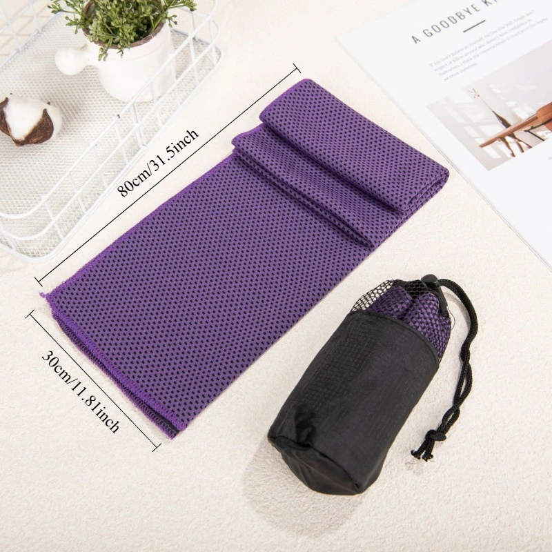 1Pc Cooling Ice Towel Cold Feeling Solid Color Sports Quick Drying Portable With Mesh Bag Gym Running Fitness Outdoor Activities