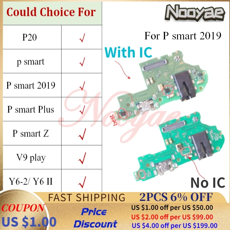 For Huawei P Smart 2019 Plus Z Enjoy 7s P20 Y6 II V9 Play USB Dock Charging Charger Port Flex Cable Microphone MIC Board