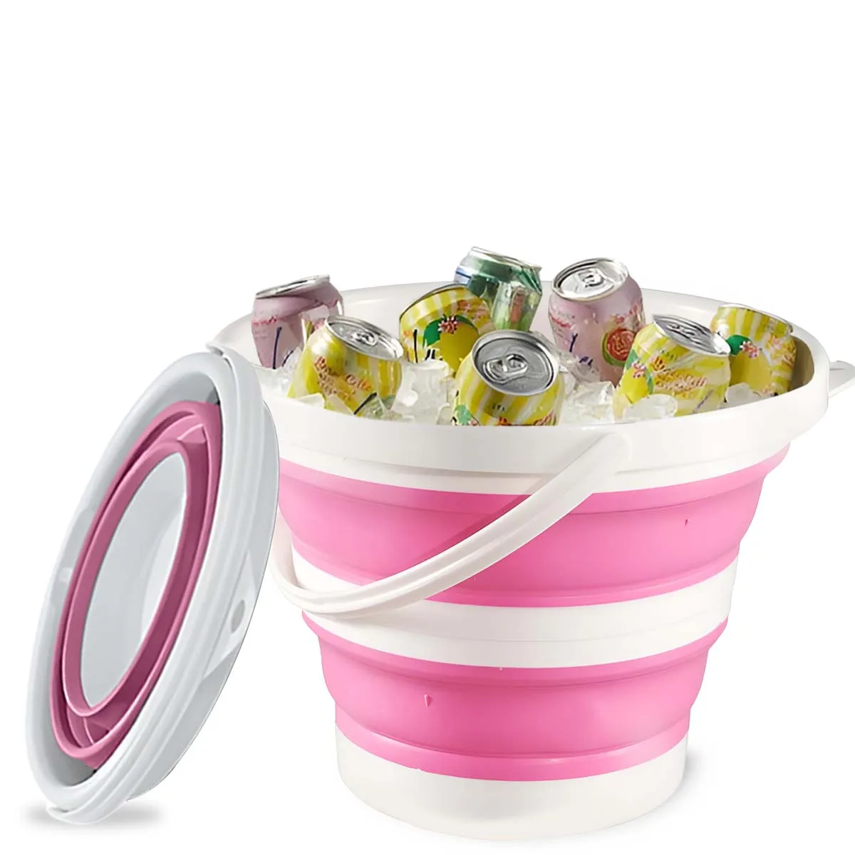 دلو محمول قابل للطي باللون الوردي، دلو سيارة من بلاستيك السيليكون، دلو صيد خارجي للأطفال، دلو متعدد الوظائف للسفر إلى المنزل