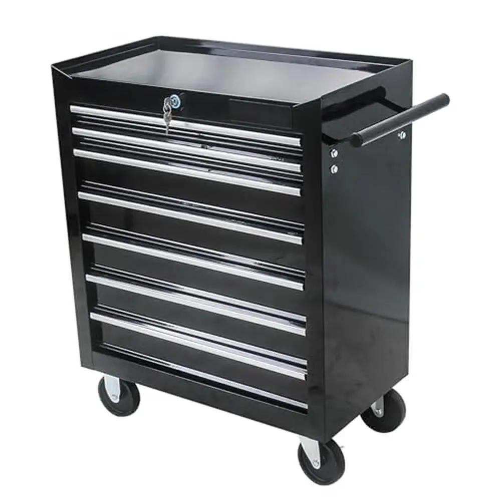 

7-Drawer Rolling Tool Cart Key Lock System Wheels Organizer Garage Workshop Steel Construction Multi-Purpose Storage Box