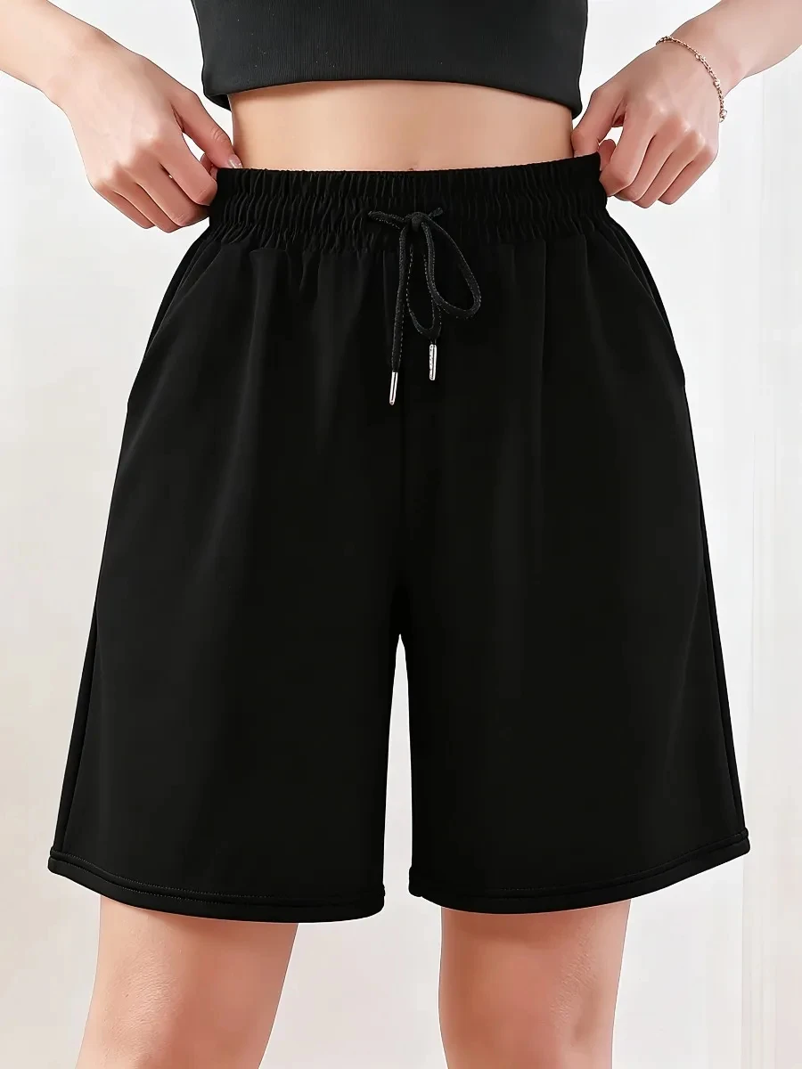 NEW American Retro Women Shorts Sport Thin Five Quarter Pants Loose Casual Straight Leg Mid Length Pants
