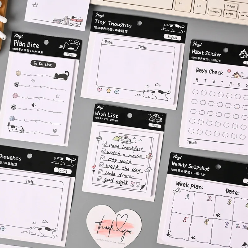 Cat Theme Black and White Note Paper Comic Style Cute Handbook Decoration Material Cute Message Lovely Sticky Kawai Stationery