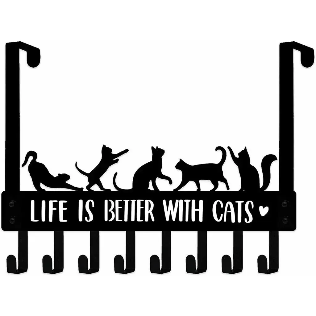 Cute Cat Over The Door  Hanger, 8 Decor Coat Rack Organizer Wall Mount  Mounted Mouse perez