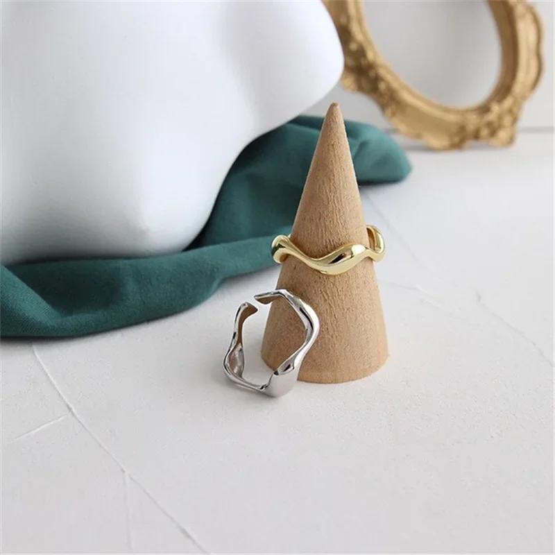 Trendy Silver Color Smooth Irregular Minimalist  Waves Gold Color Ring Geometric Open Finger Rings Custom Jewelry