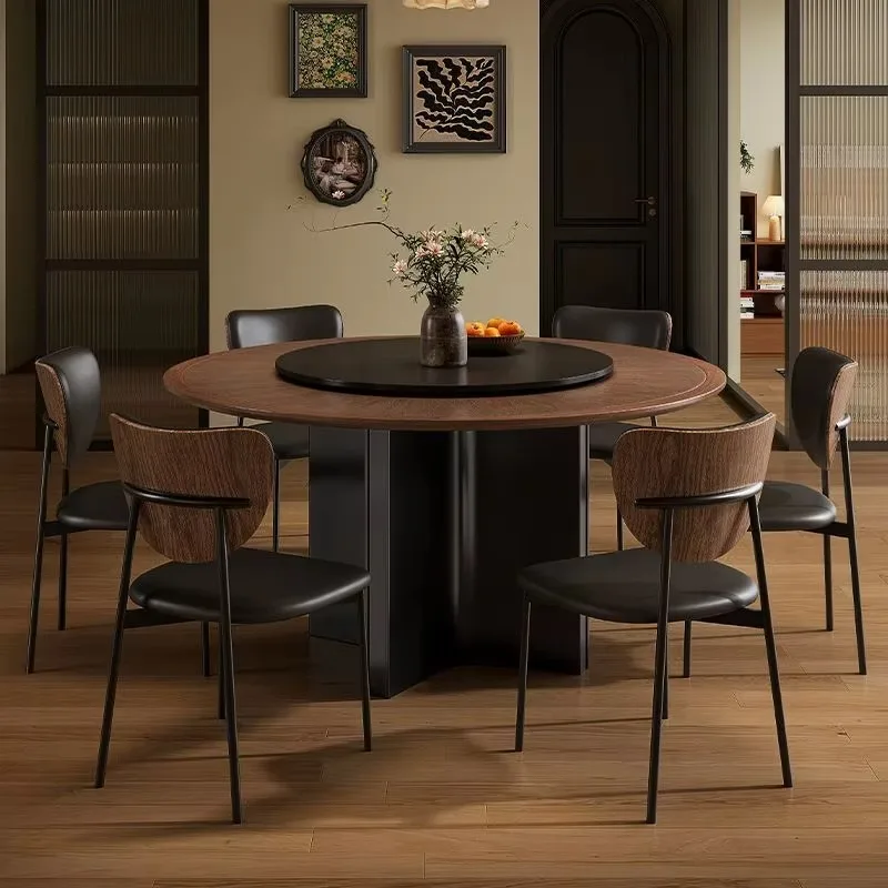 High End Luxury Round Dining Table Wooden Top Dinner Room Furniture Dining Table With Small Turntable Classic Dining Room Table