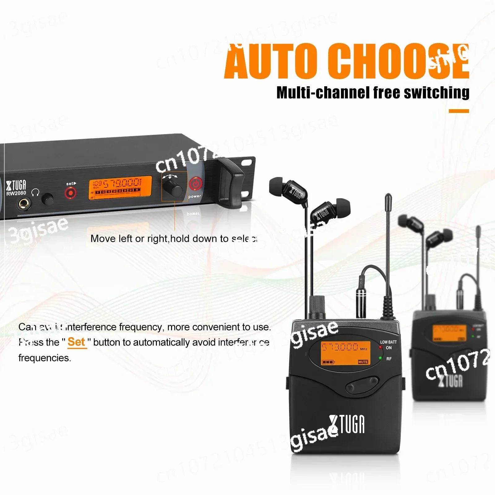 RW2080 Metal  in Ear Monitor System 2 Channel 6 Bodypacks with In Earphone Wireless Type Used for Stage or Studio