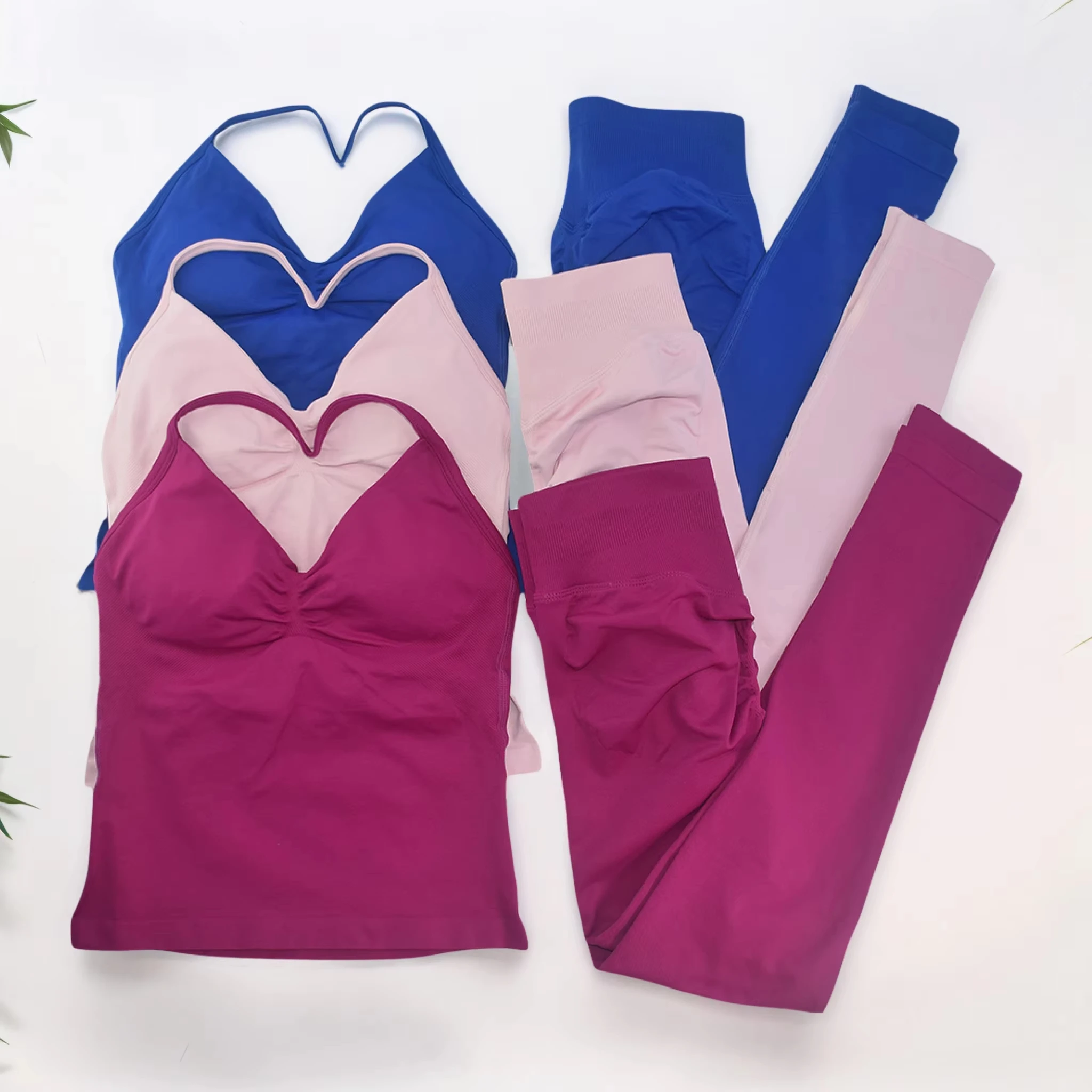 

2Pcs Yoga Set Leggings&Longline Strappy Vest Against Resistance Workout Fitness Same Color Women Seamless Pants Vest Sport Set