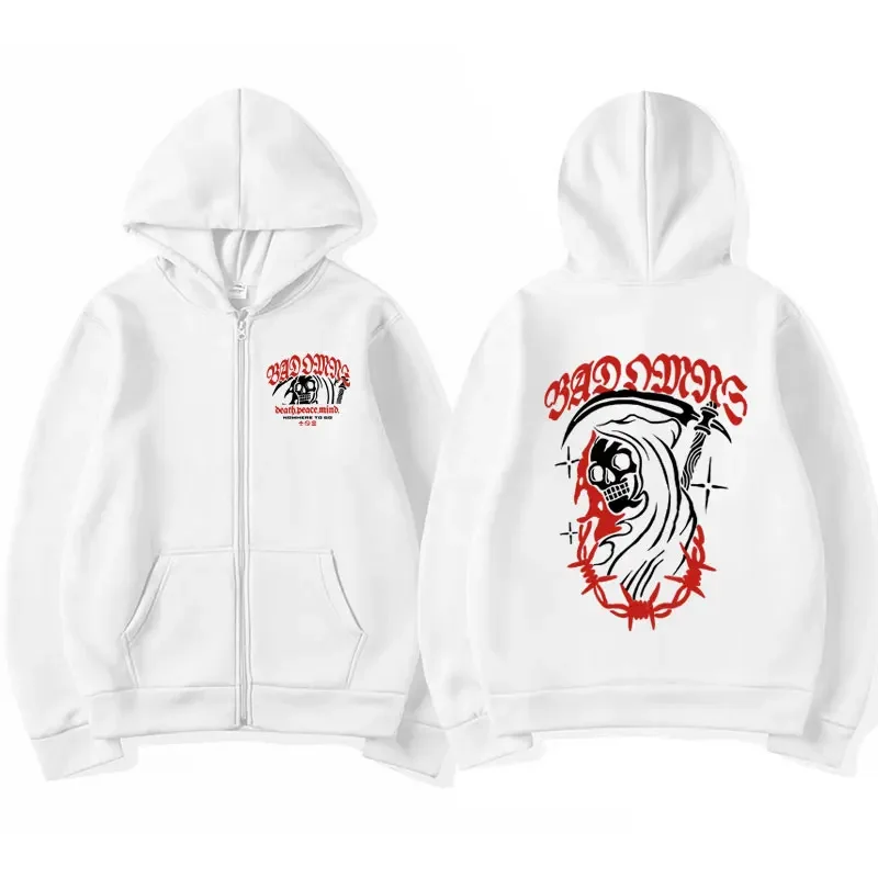 Sudadera con capucha Vintage de Bad Omens Rock Tour para hombre, sudaderas con cremallera, chaquetas de gran tamaño, moda Harajuku, Hip Hop