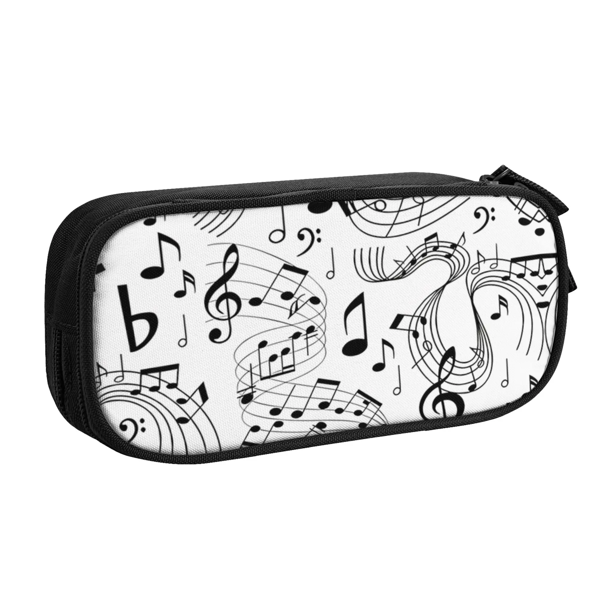 1 piece Lightweight White Pencil Case Teen Pen Bag Music Notes School Stationery Bag