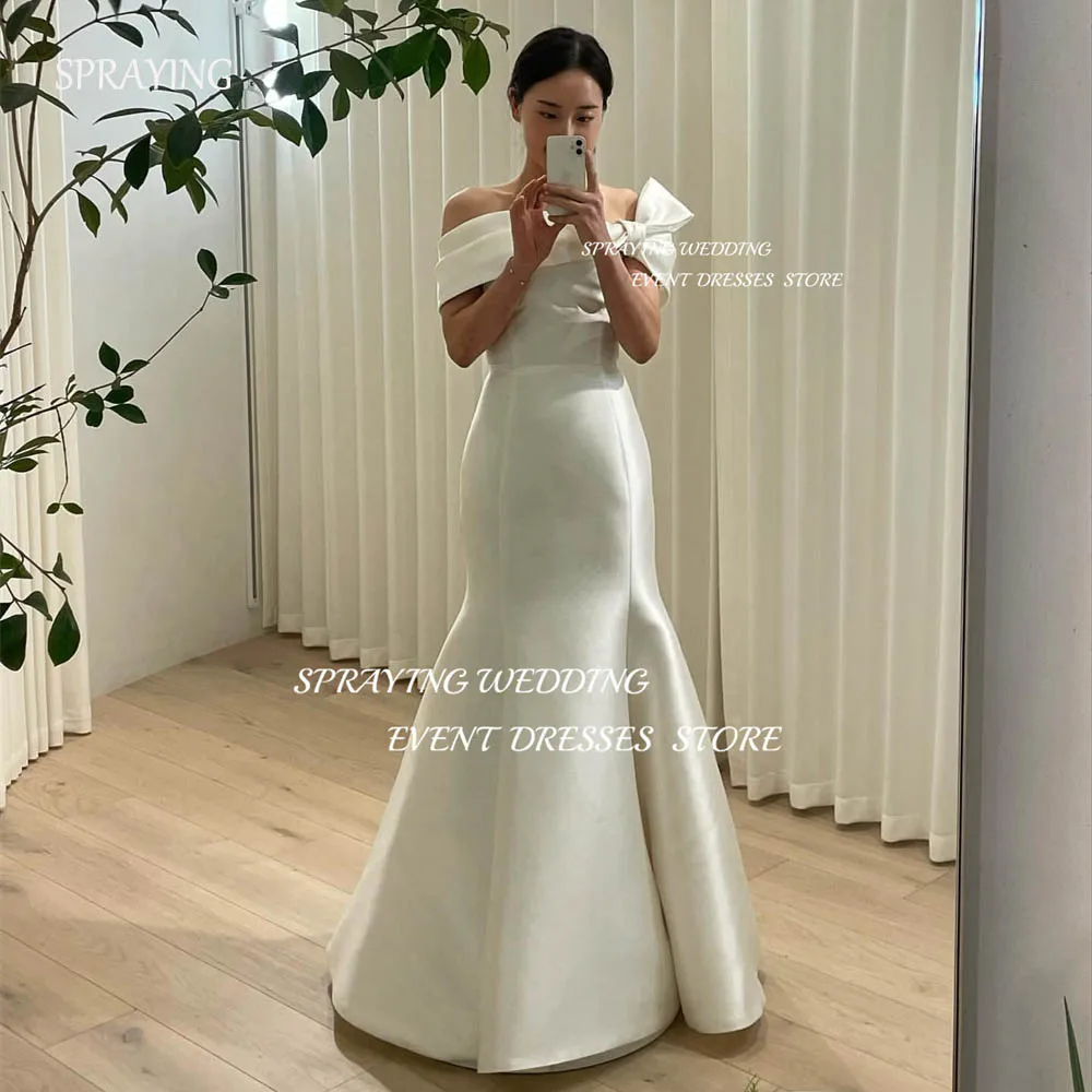 

SPRAYING Simple Long Satin Korea Wedding Dress 2024 Mermaid Trumpet Bridal Gown Off the Shoulder Corset Back Wedding Robe