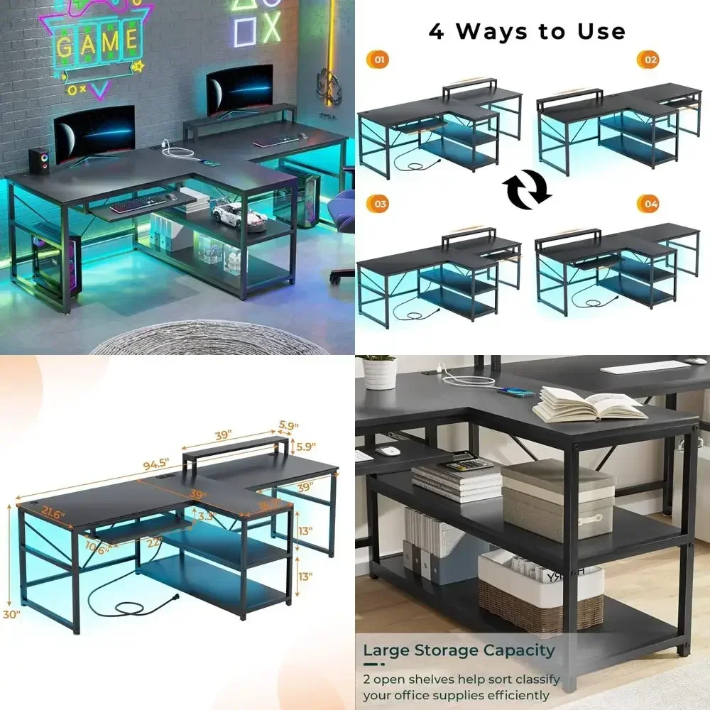 

«Игровой стол на двух человек со светодиодной подсветкой, подставкой для клавиатуры и удлинителем».