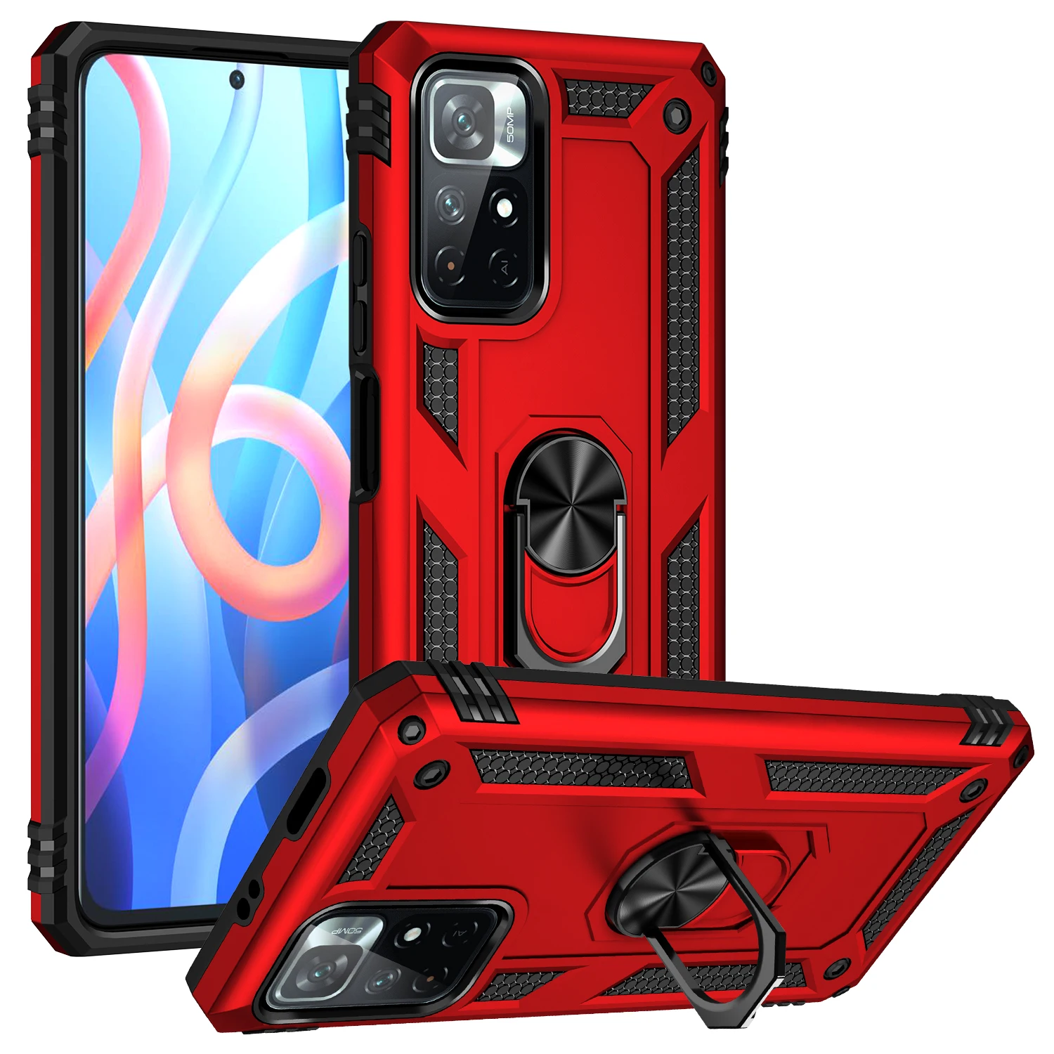 Cover Case for Xiaomi POCO M4 Pro 5G Luxury Military Armor Ring Holder Magnetic Hard Case Bumper Shockproof