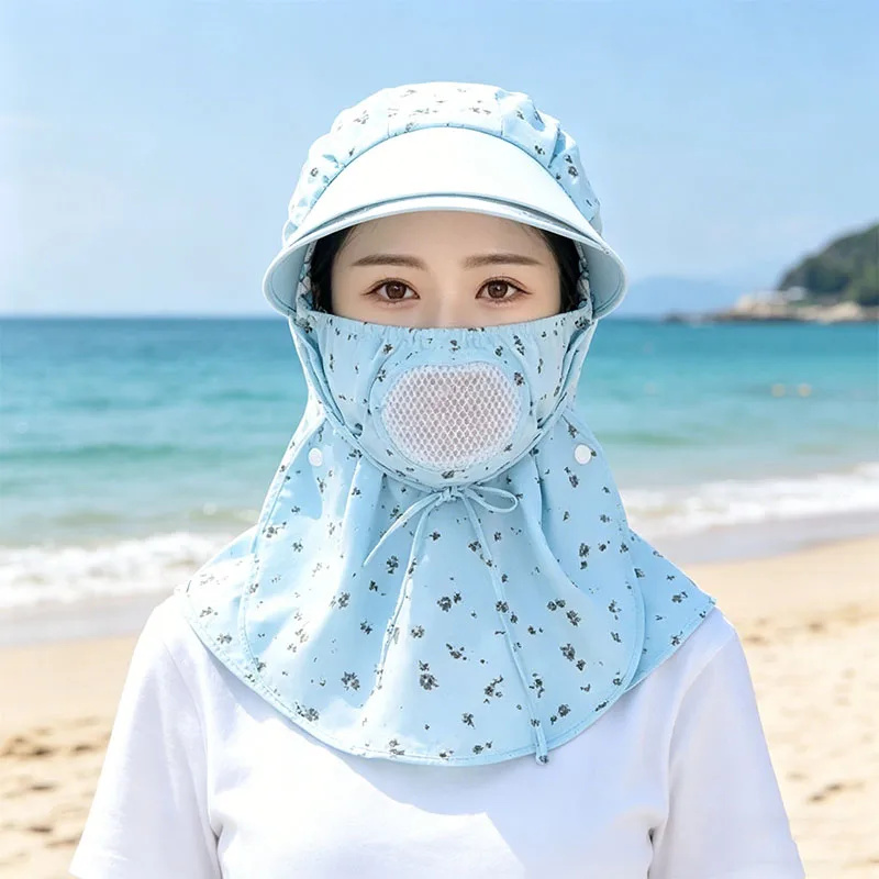 Ice silk floral sun protection hat,face and neck protection,fully wrappedsun protection hat,UV resistant outdoor travel artifact