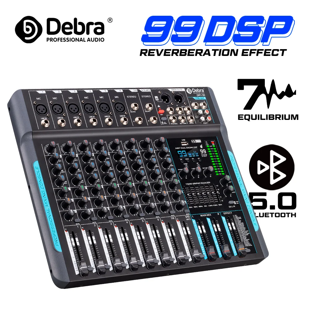 

DP-10 Professional Audio Mixer, DJ Controller, 10-Channel 99 DSP Reverb Recording Mixer with Bluetooth 5.0, for Studio Use