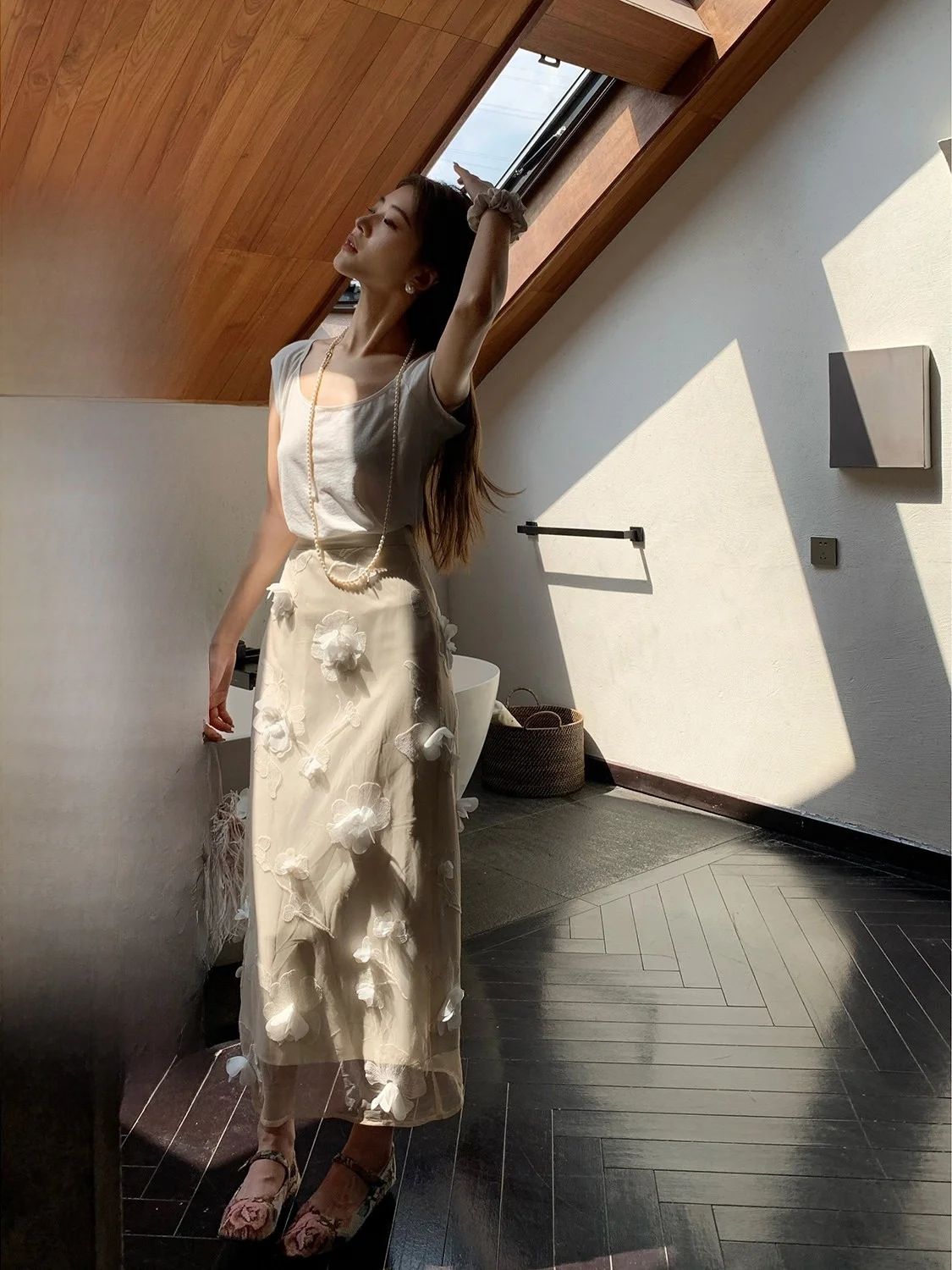 

Белая кружевная длинная юбка Iceollo, женская юбка с высокой талией, осень 2023, летняя юбка трапециевидной формы, смесь полиэстера и спандекса