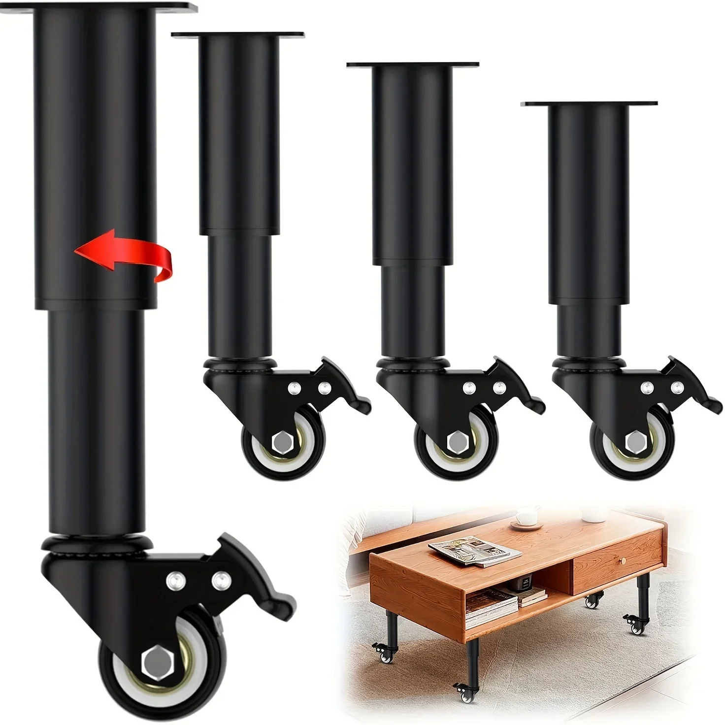 4pcs Metal Extendable Furniture Legs with Casters,  Table Legs,with Heavy-Duty Replacement for Cabinets, Sofas, Desks, Dressers