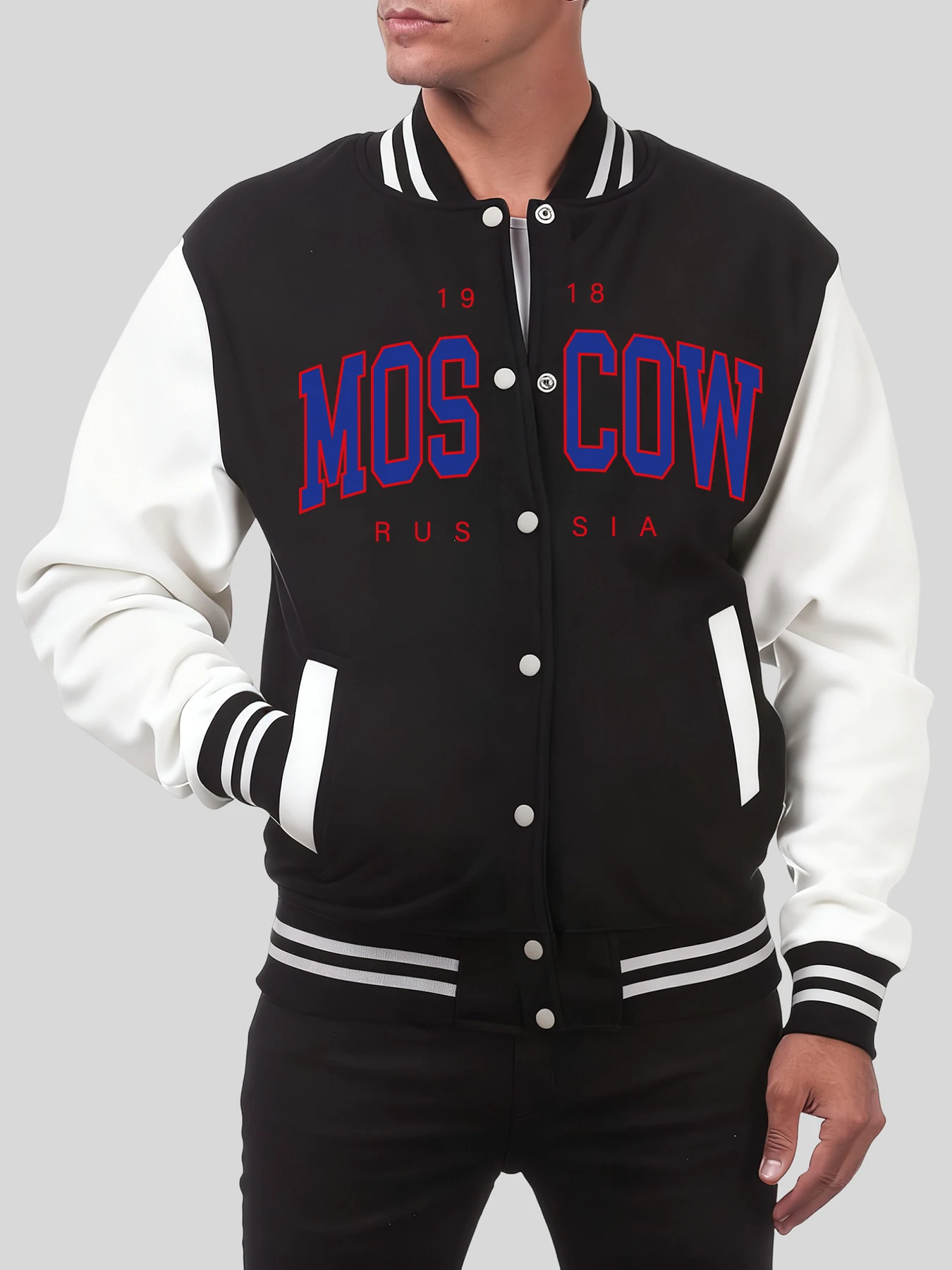

Moscow Russia Letter Printed Male Jacket Soft Fleece Baseball Jersey Vintage Casual Sportwear Autumn Fashion Loose Mens Coat