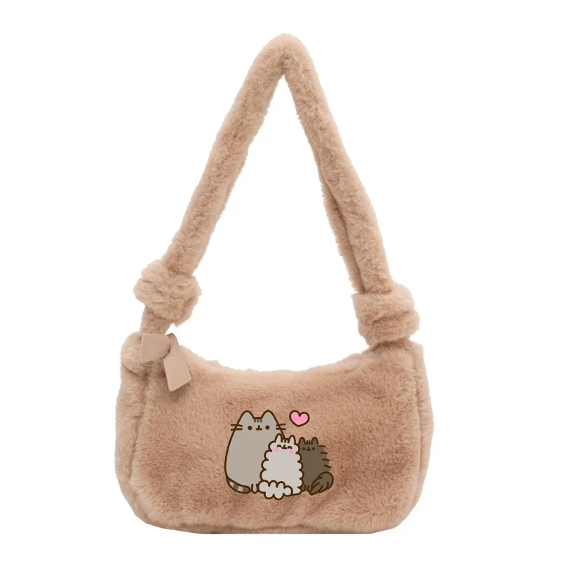 Pusheen Women Shoulder Bag Cartoon Cute Plush Handbag Girls Ladies Underarm Bags Accessories Square Single Shoulder Strap Bag