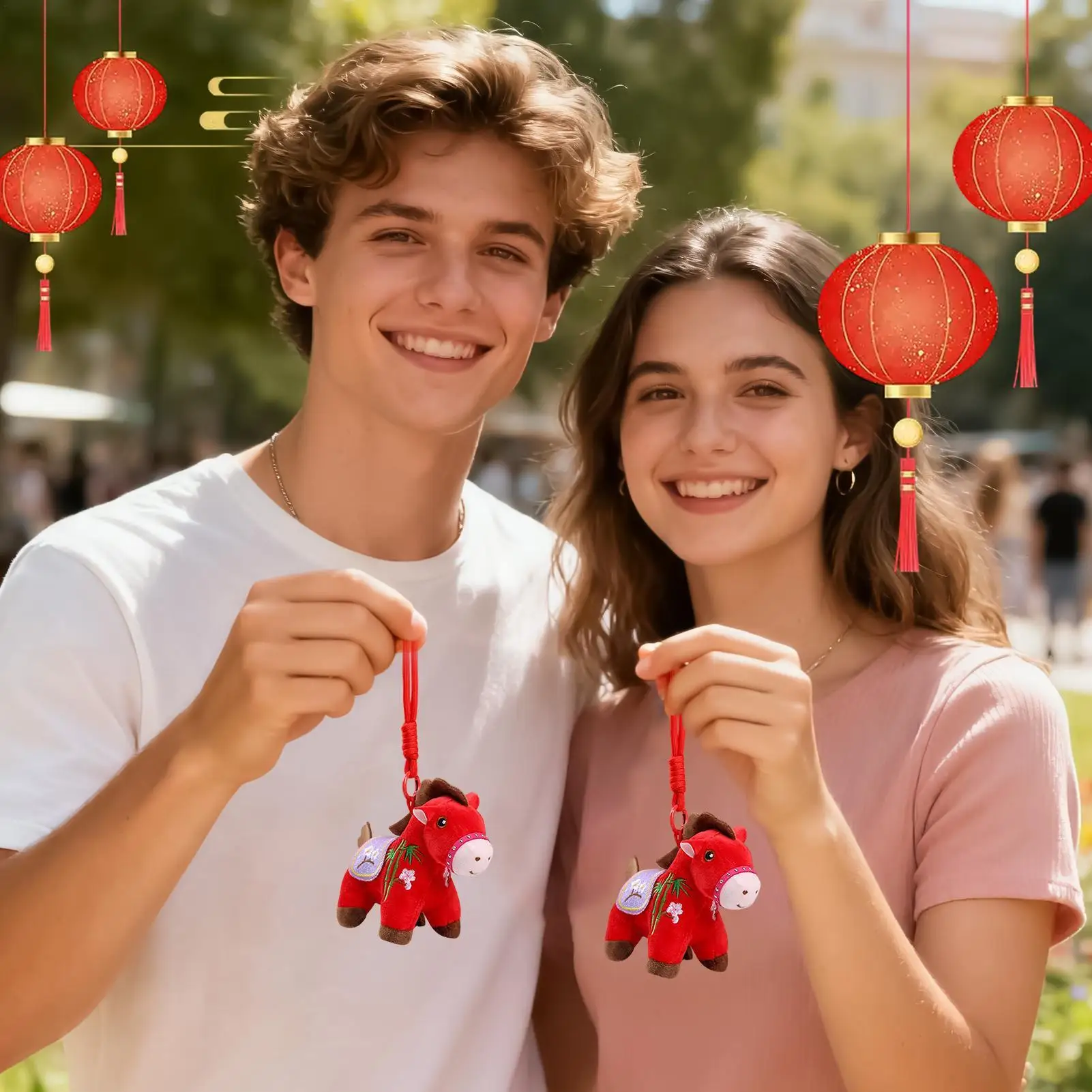 Cavalo chaveiros para mulheres de pelúcia bonito decoração pingente 2026 sorte cavalo ano bolsa charme para mochila namorado menina carro feminino