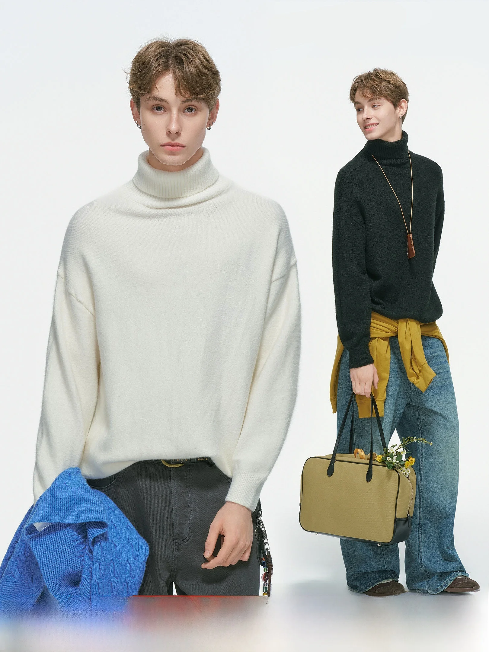 Men's Thickened High Collar Knitwear Polar Fleece Casual Style Long Sleeve Sweater Warm And Comfortable for Autumn Winter