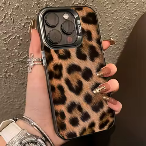 Leopard Print Pattern Silver IMD Phone Case For Samsung Galaxy S25 Ultra S24 Plus S23 FE S22 A06 A16 A23 A26 A34 A36 A56 Cover