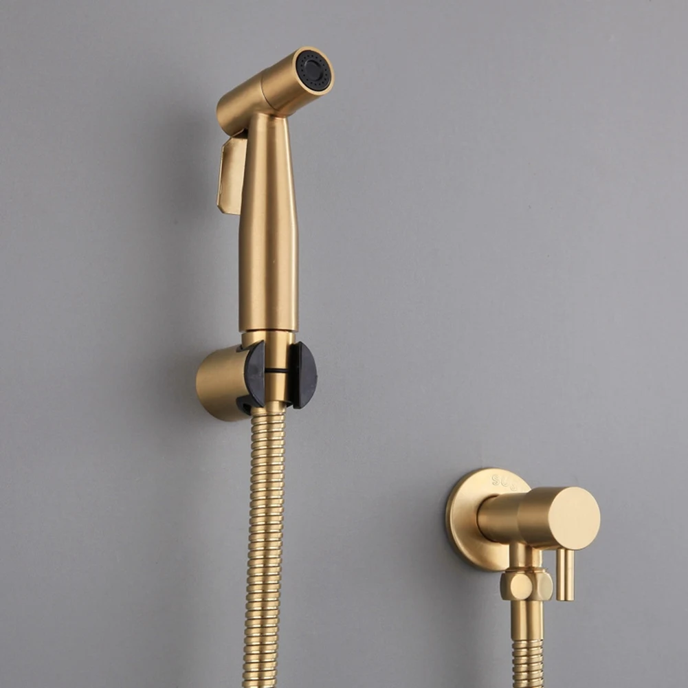 Bathroom Toilet Bidet Tap Kit Brushed Gold Wall Mounted Bidet Sprayer Shower with Shut-Off Valve