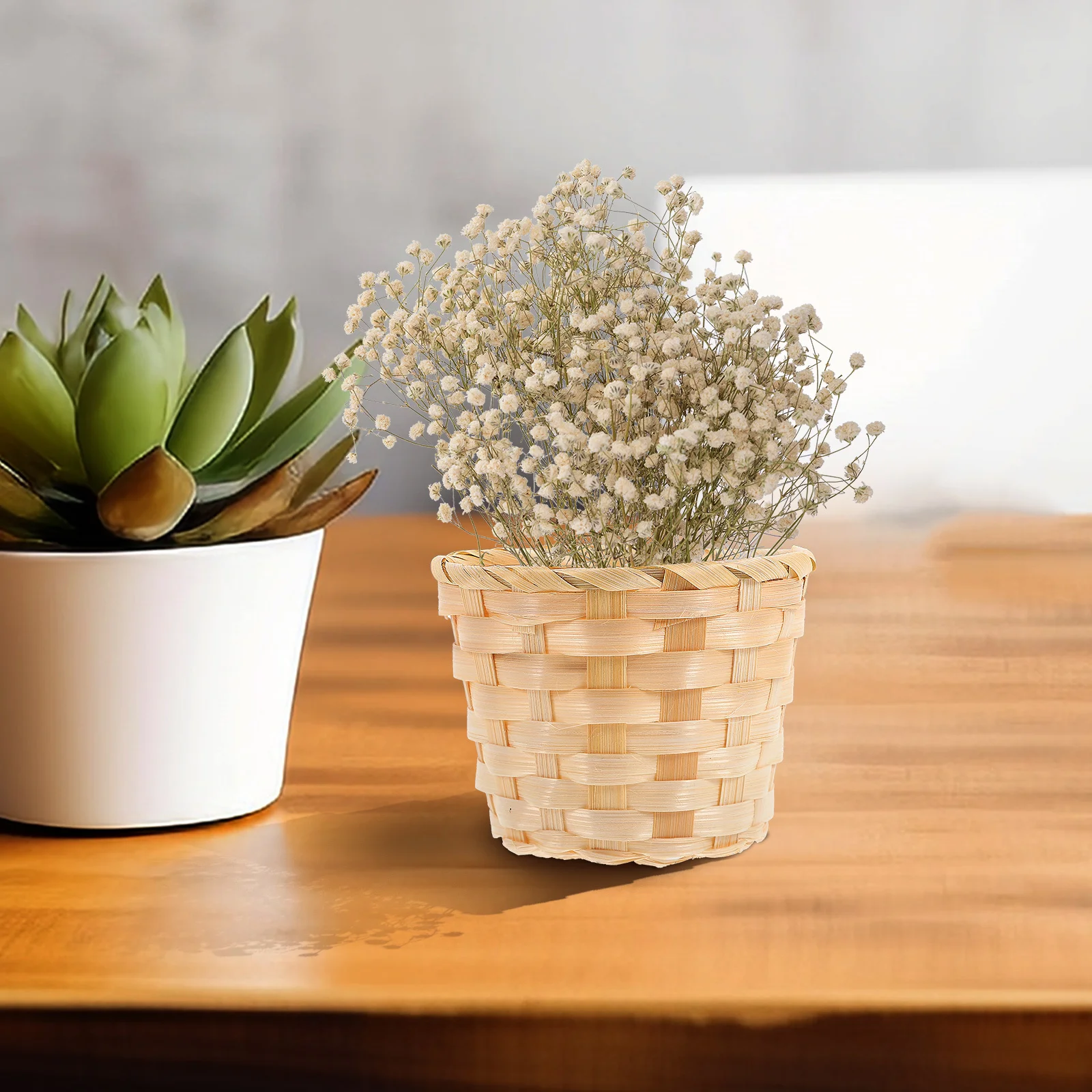 

12Pcs Desktop Wooden Storage Basket Exquisite Hand Woven Organizer for Home Office Corridor Terrace Fruits Snacks Daily