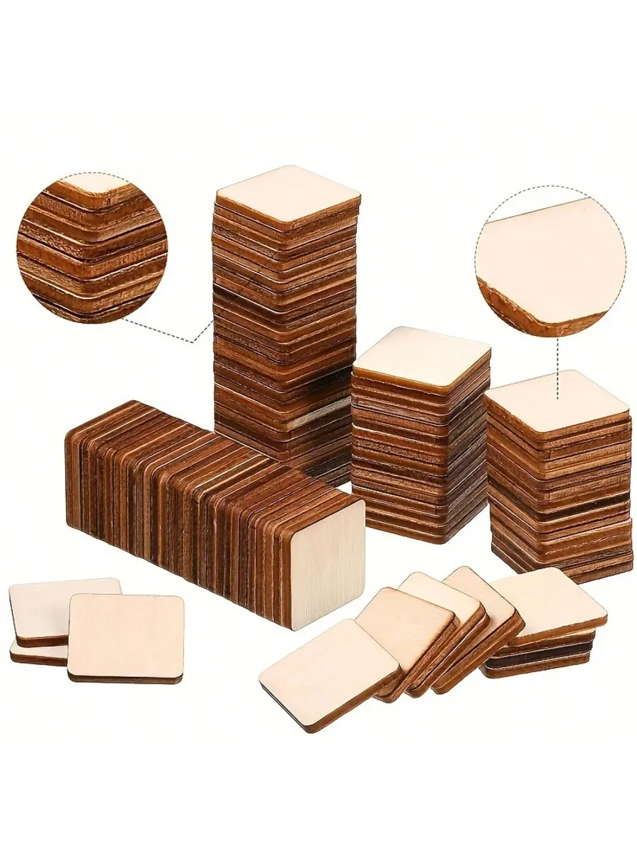 100 قطعة كتل خشبية مربعة رقائق الخشب (25 مللي متر/1 بوصة) مربع مستدير الزاوية رقائق الخشب الفارغة DIY بها بنفسك رقائق الخشب المربعة للحرف اليدوية #5