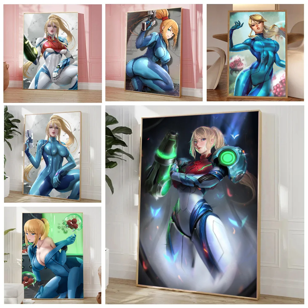 Anime Girl Samus Aran Cartoon Poster Stickers Living Room Bedroom Entrance Cafe Wall Art Decoration Painting Room Home Decor