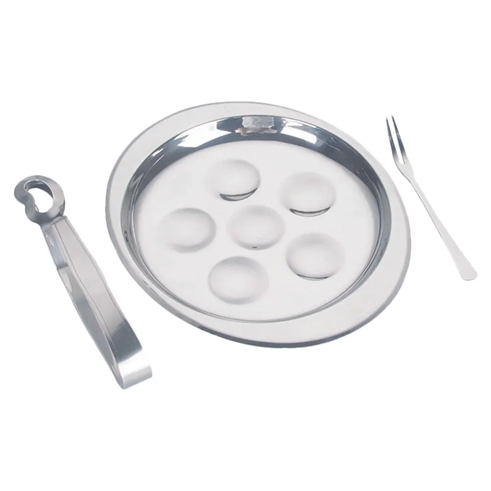

1 set 1 Set Escargot Baking Dish 6 Hole Stainless Steel Snail Plate Fork Clamp Set Kitchen Serving Utensil Dishwasher Safe