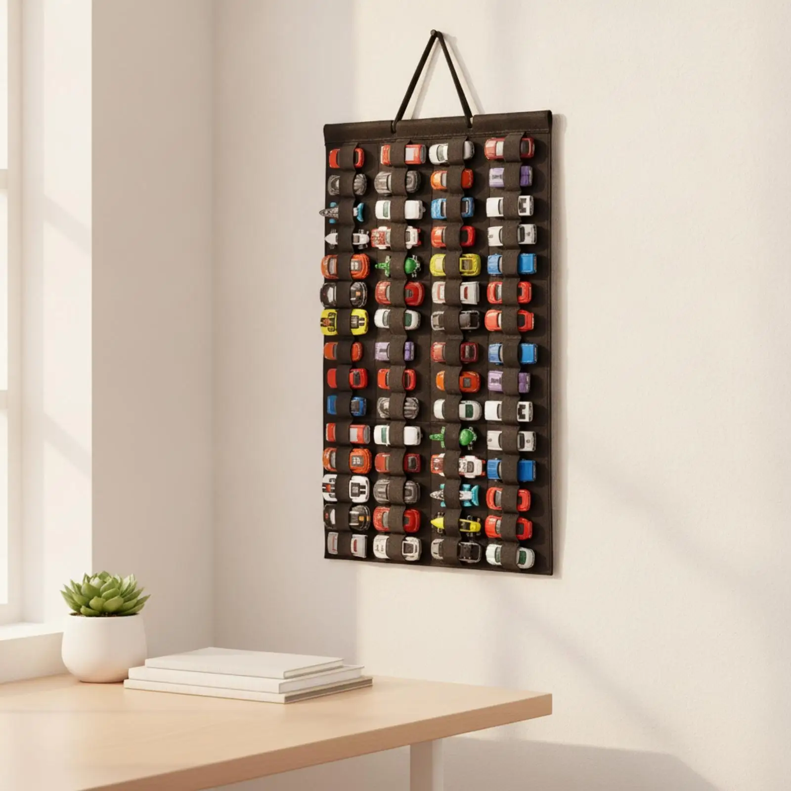 Wall Mount Felt Car Storage Rack for Boys Girls Toy Organizer with Hanging Loop Space Saving Design