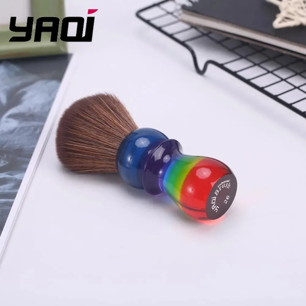 YAQI 26mm Rainbow Brown Synthetic Hair Mens Shaving Brushes Travel Case