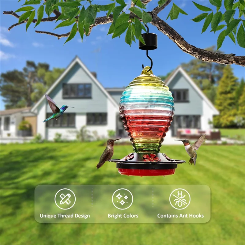 

RALCA-Glass Hummingbird Feeder Rainbow Hummingbird Feeders For Outdoors Hanging 29 Ounces, Cute Spiral Shape Bottle
