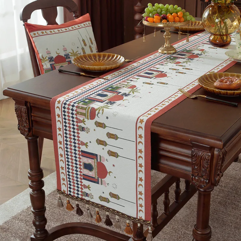 

Middle Eastern Moon Festival Color-woven Jacquard Star Camel Ramadan Tassel Castle Polyester Tablecloth Table Runner Bed Runner